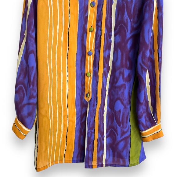 Vintage Marshall Rousso Abstract Print Sheer Long Sleeve Tunic Women's Size L - Picture 4 of 10